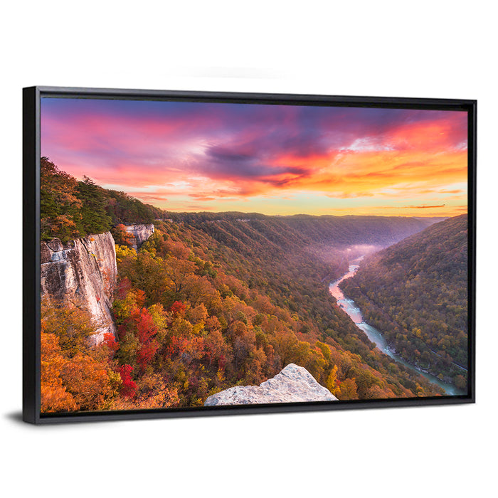 New River Gorge Sunset Wall Art as a framed canvas