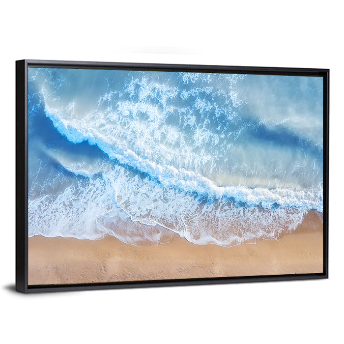 Aerial Turquoise Beach Waves Wall Art as a framed canvas