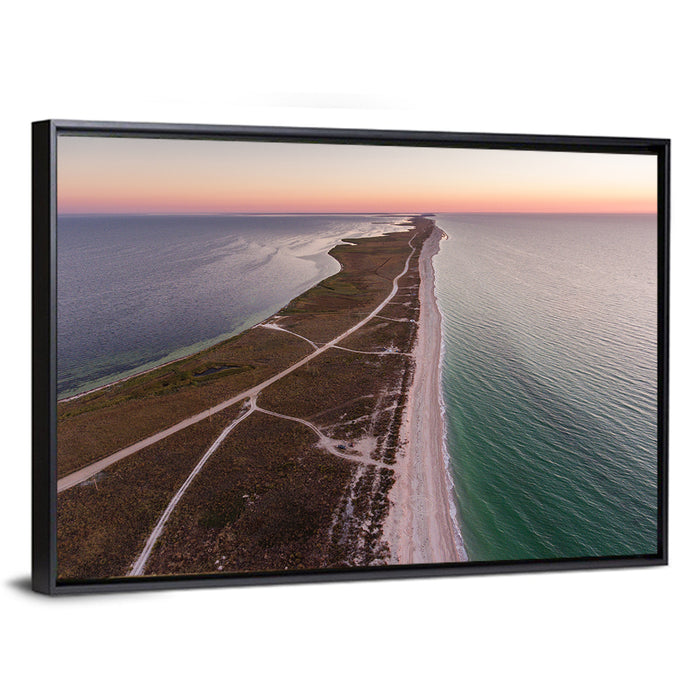 Byriuchyi Island Coastline Wall Art as a framed canvas