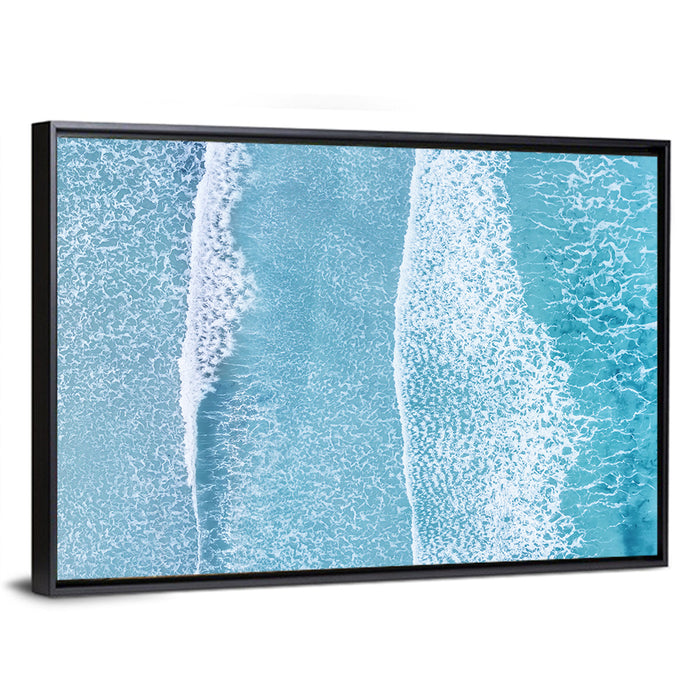 Twin Breaking Waves Over Turquoise Sea Wall Art as a framed canvas