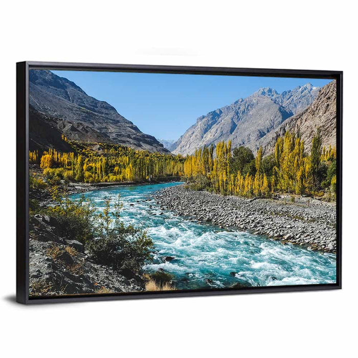 Autumn on the Gilgit River Wall Art as a framed canvas