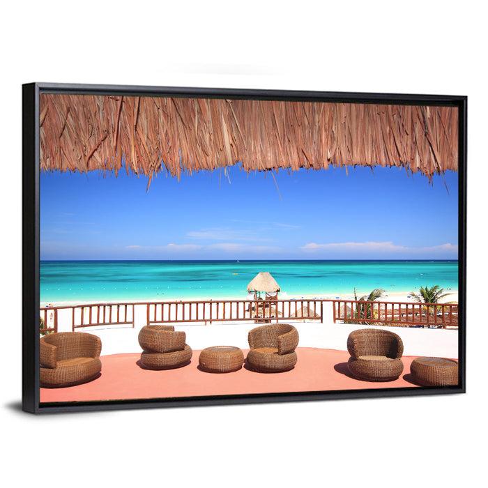 Beach Resort Balcony View Wall Art as a framed canvas