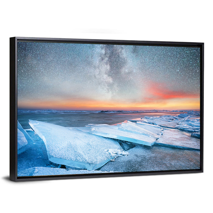 Milky Way Over Frozen Shore Wall Art as a framed canvas