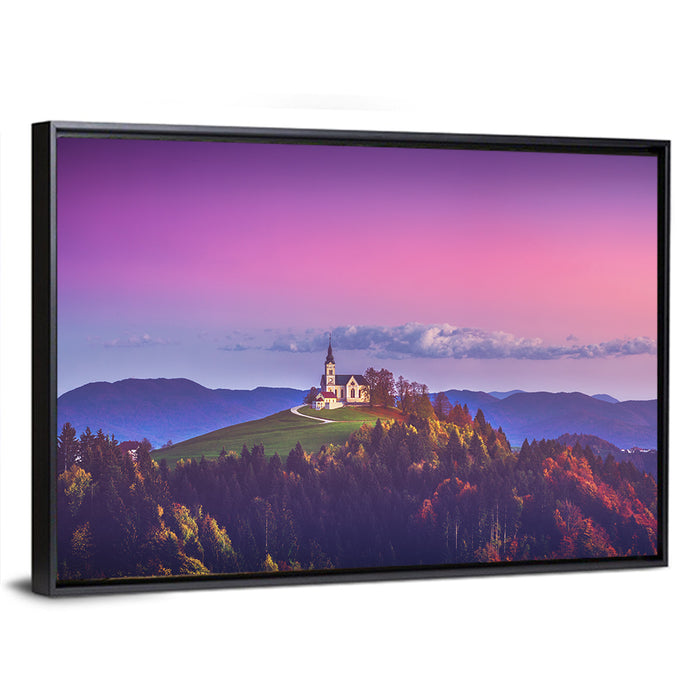 Saint Leonard Hilltop Church Wall Art as a framed canvas