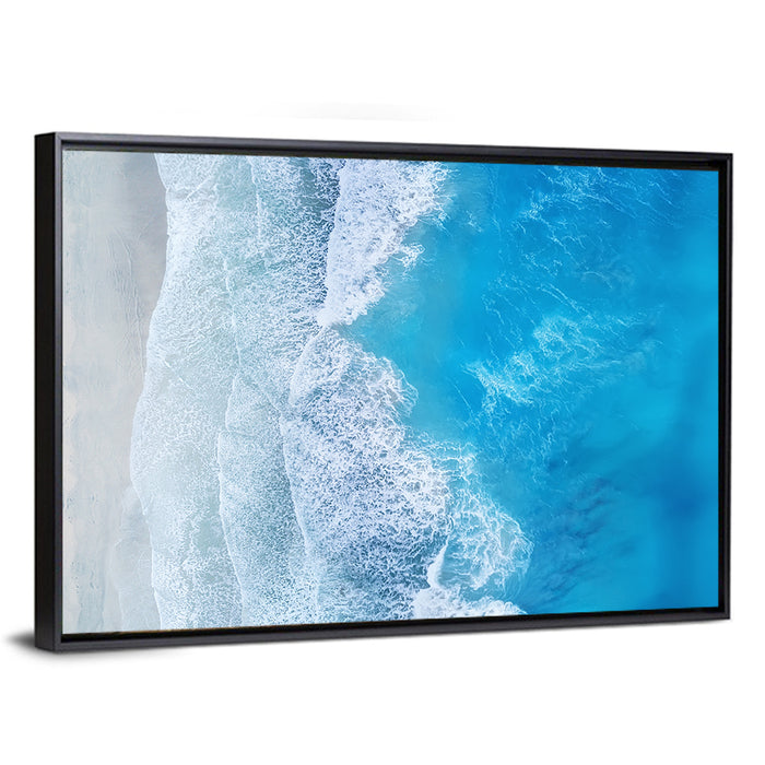 Aerial Turquoise Beach Waves Wall Art as a framed canvas