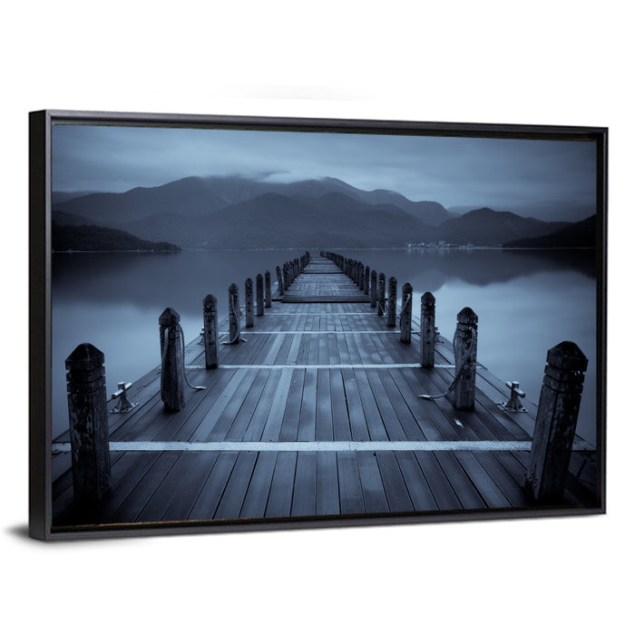Long Lake Pier at Dusk Wall Art as a framed canvas