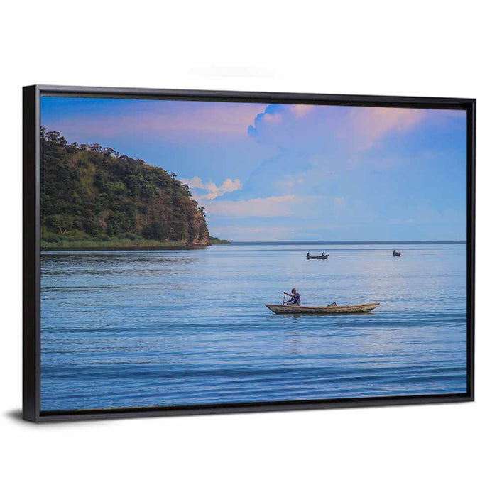 Wooden Boat on Lake Tanganyika Wall Art as a framed canvas
