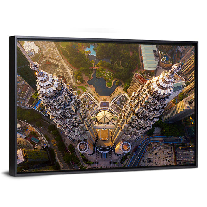 Petronas Twin Towers Kuala Lumpur Golden Hour Wall Art as a framed canvas