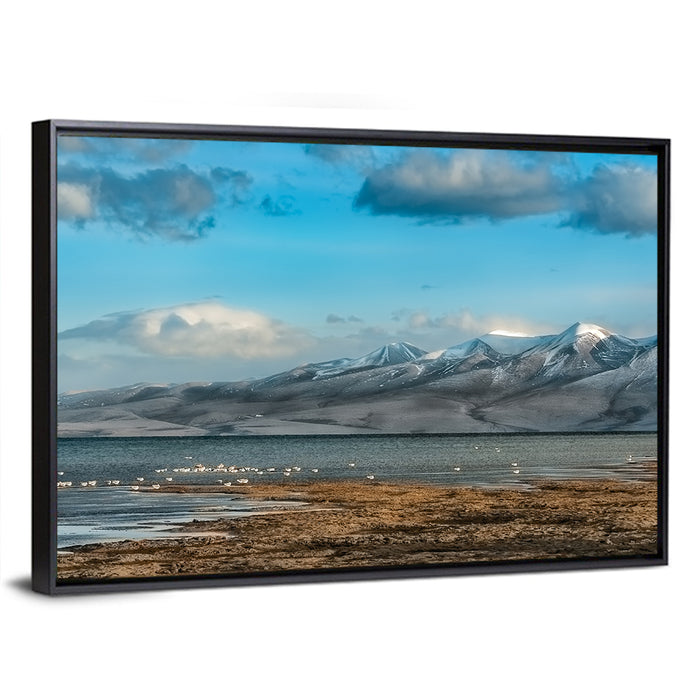 Lake Manasarovar Shoreline Wall Art as a framed canvas