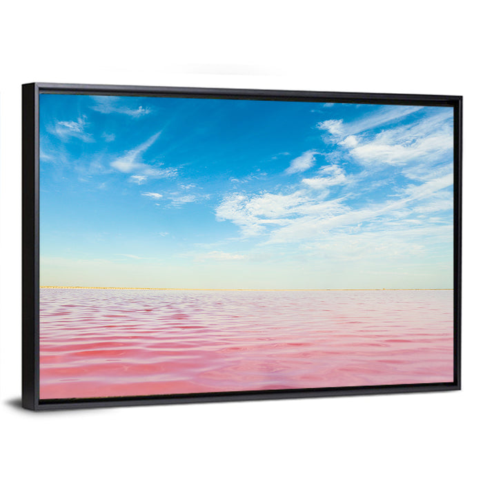 Pink Lake Horizon Wall Art as a framed canvas