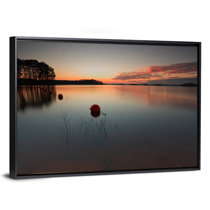 Lake Lanier Buoys at Sunset Wall Art as a framed canvas