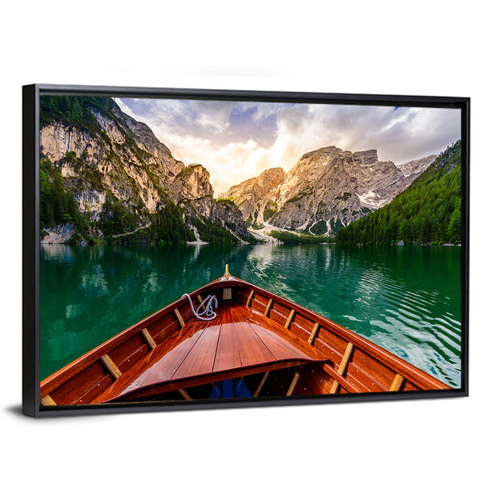 Boat Bow at Lago Di Braies Wall Art as a framed canvas