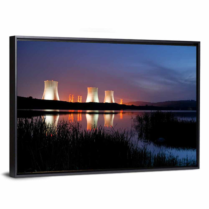 Illuminated Nuclear Cooling Towers Wall Art as a framed canvas