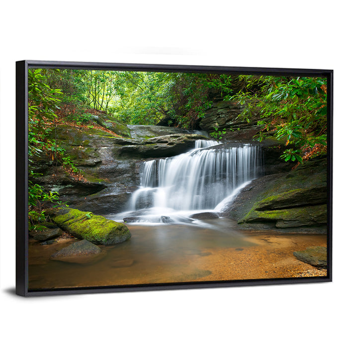 Blue Ridge Mossy Waterfall Wall Art as a framed canvas