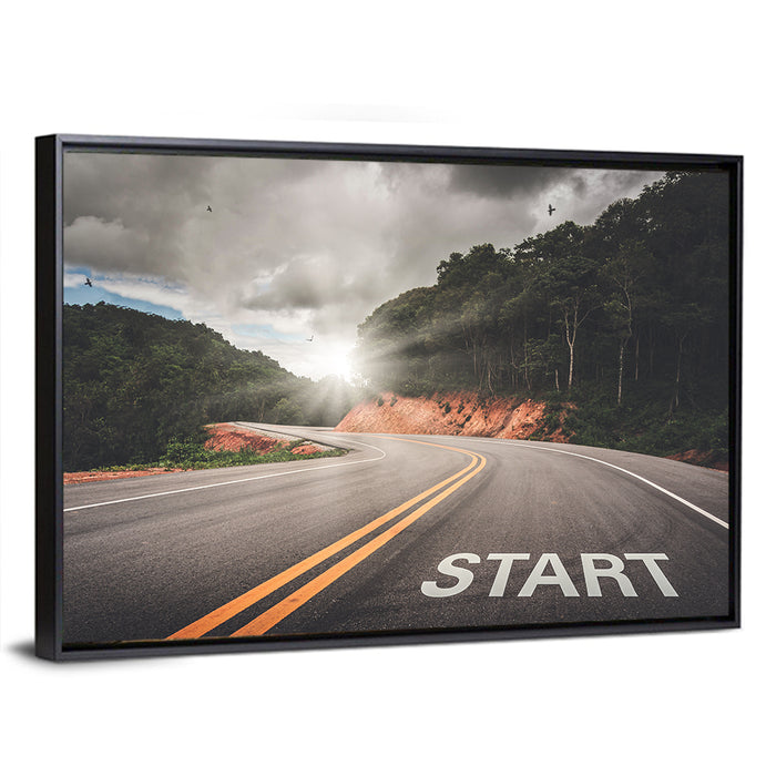Start of a Journey, Sunrise Road Wall Art as a framed canvas