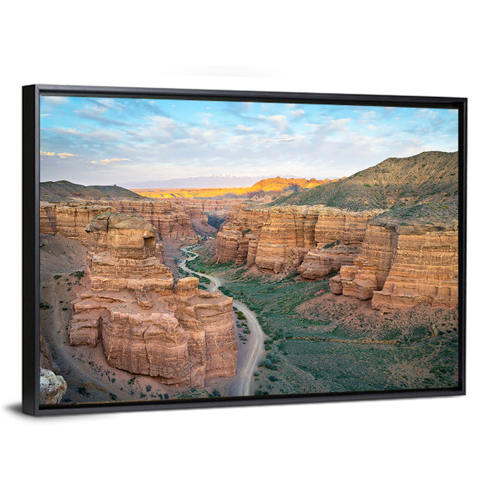 Charyn Canyon at Golden Hour Wall Art as a framed canvas