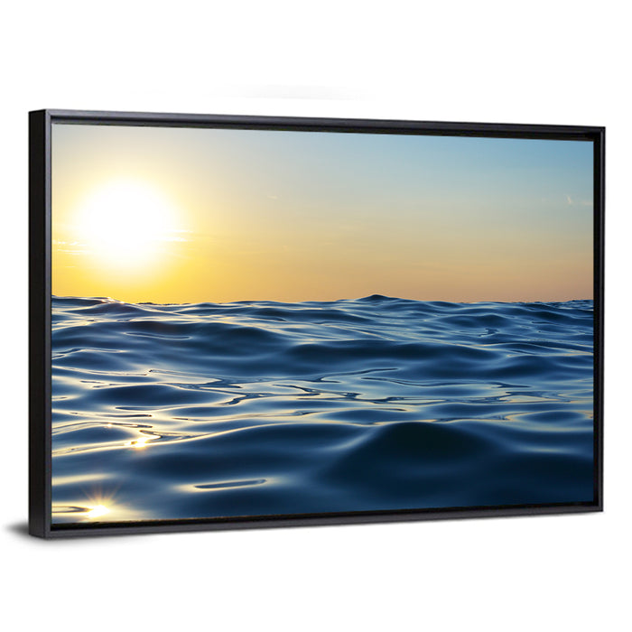 Sunset Over Calm Waves Wall Art as a framed canvas
