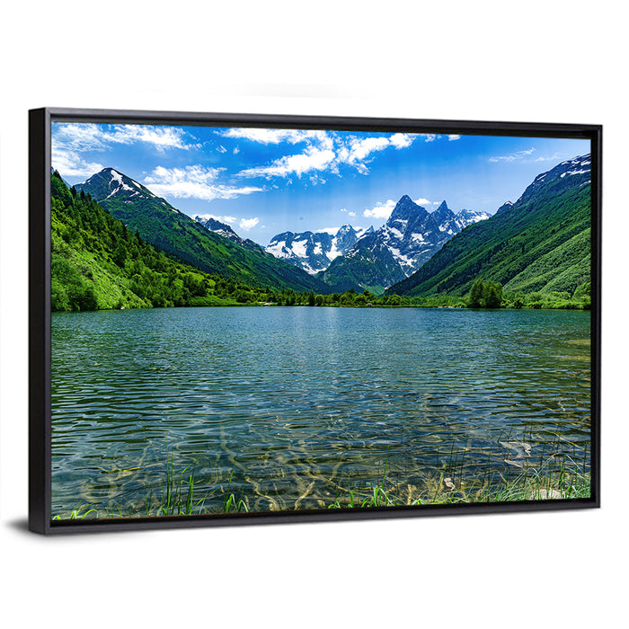 Tumanly Kel Mountain Lake Wall Art as a framed canvas