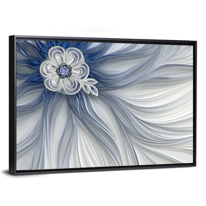 Fractal Flower with Blue Crystal Wall Art as a framed canvas
