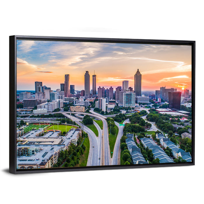 Downtown Atlanta Skyline Wall Art as a framed canvas