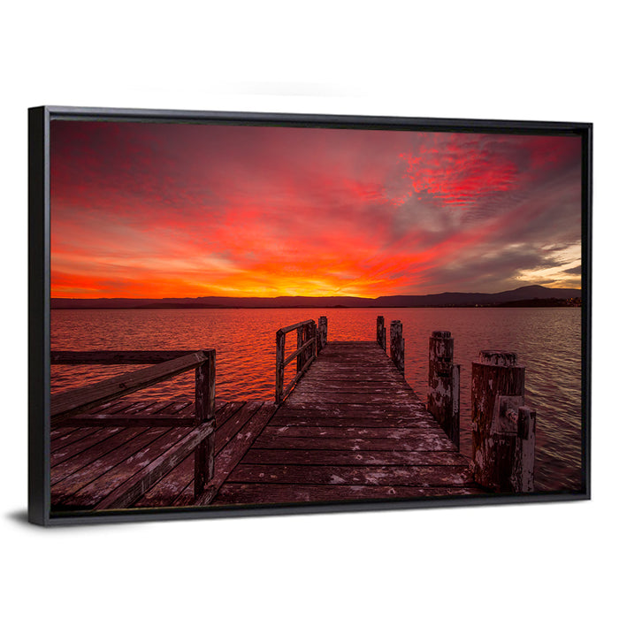 Lake Illawarra Jetty Sunset Wall Art as a framed canvas