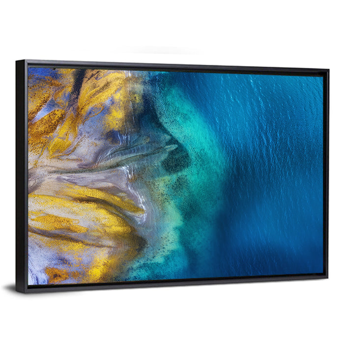 Golden Coast Abstract Wall Art as a framed canvas