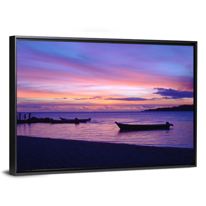 Malolo Island Sunset with Moored Boats Wall Art as a framed canvas