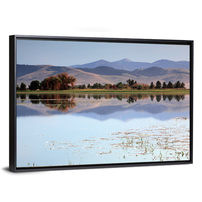 Mission Valley Lake Reflection Wall Art as a framed canvas