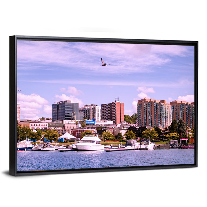 Barrie Lakefront Skyline Wall Art as a framed canvas