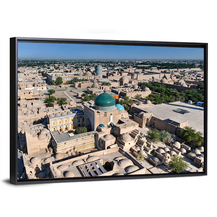 Khiva Green Dome Madrassa Wall Art as a framed canvas