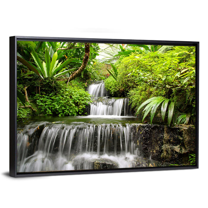 Lush Rainforest Cascade Wall Art as a framed canvas