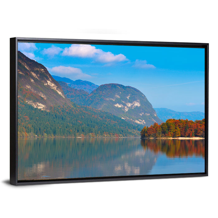 Lake Bohinj Autumn Reflection Wall Art as a framed canvas