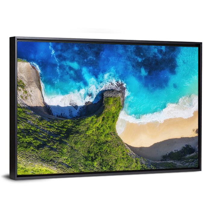 Kelingking Beach Cliffs Wall Art as a framed canvas