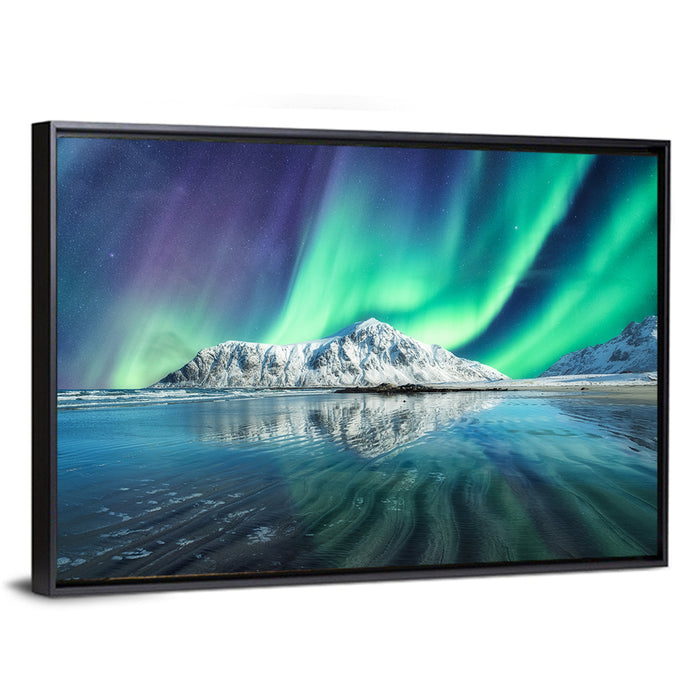 Aurora Over Skagsanden Beach Wall Art as a framed canvas