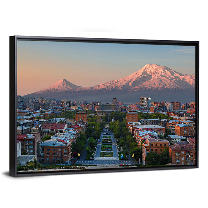Sunset Over Mount Ararat from Yerevan Wall Art as a framed canvas