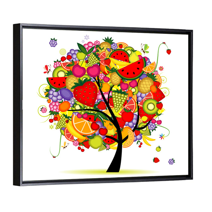 Vibrant Fruit Tree Illustration Wall Art as a framed canvas