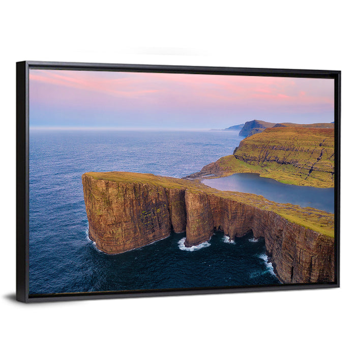 Sørvágsvatn Clifftop Lake Wall Art as a framed canvas