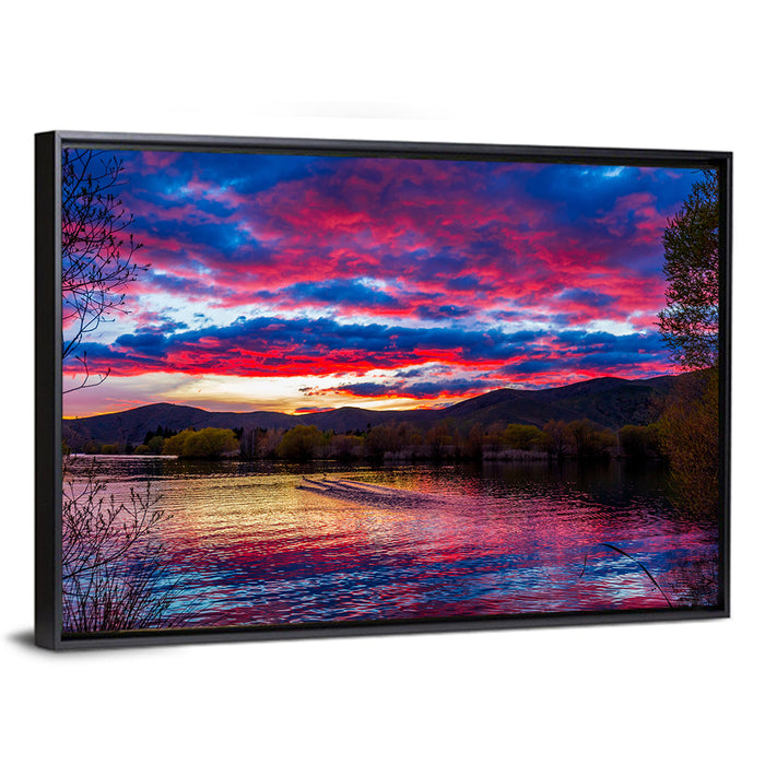 Lake Wairepo Arm Sunrise Reflection Wall Art as a framed canvas