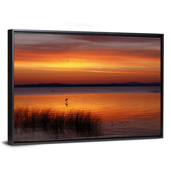 Lake Champlain Sunrise with Heron Wall Art as a framed canvas
