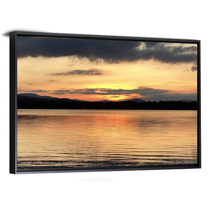 Lake Pleasant Golden Sunset Wall Art as a framed canvas