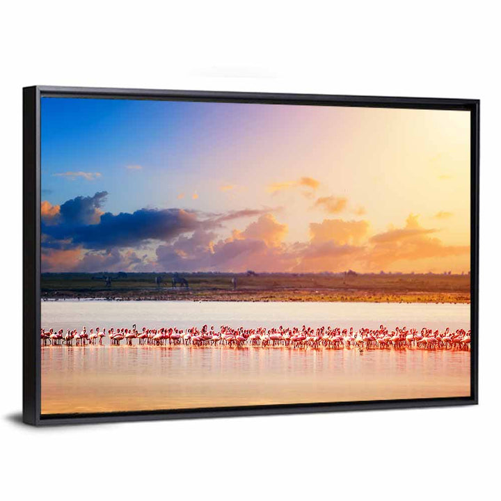 Amboseli Flamingos at Sunset Wall Art