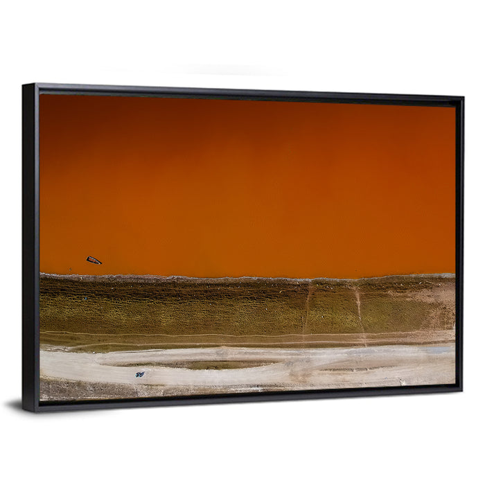 Lake Retba Aerial View Wall Art as a framed canvas