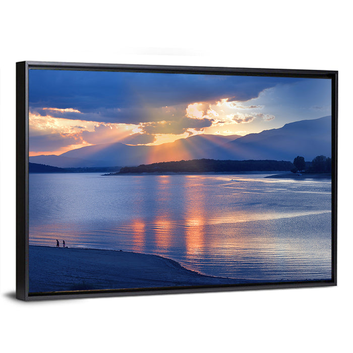 Lake Sunset with Silhouettes Wall Art as a framed canvas