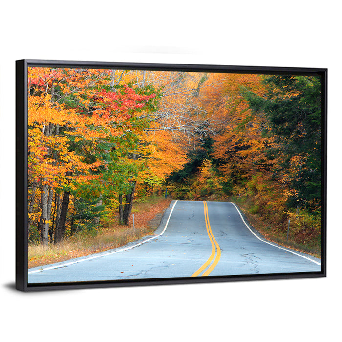 Autumn Road in New Hampshire Wall Art as a framed canvas