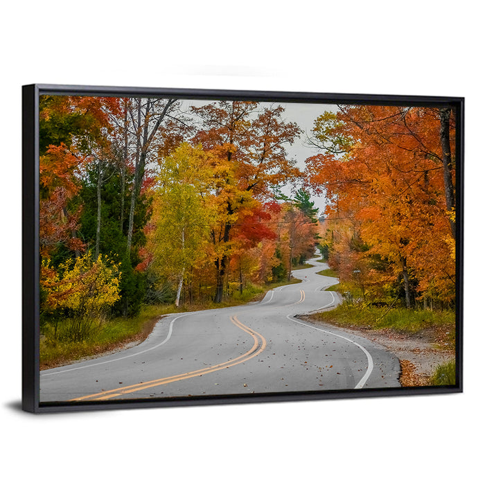 Winding Autumn Highway Wall Art as a framed canvas