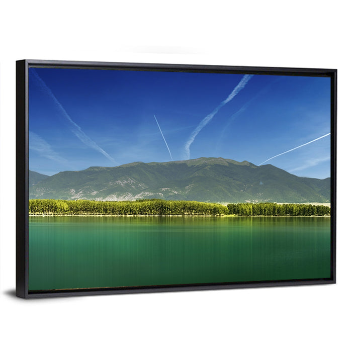 Koprinka Dam Reflections Wall Art as a framed canvas