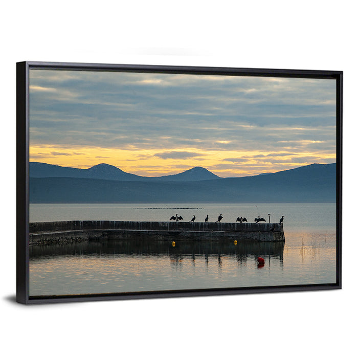 Lake Vrana Pier at Sunset Wall Art as a framed canvas