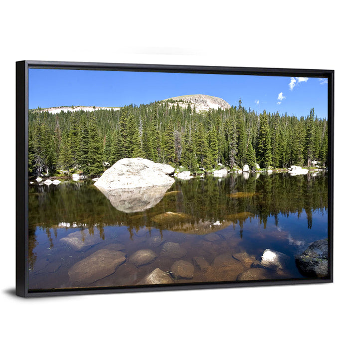 Colorado Forest Lake Reflection Wall Art as a framed canvas