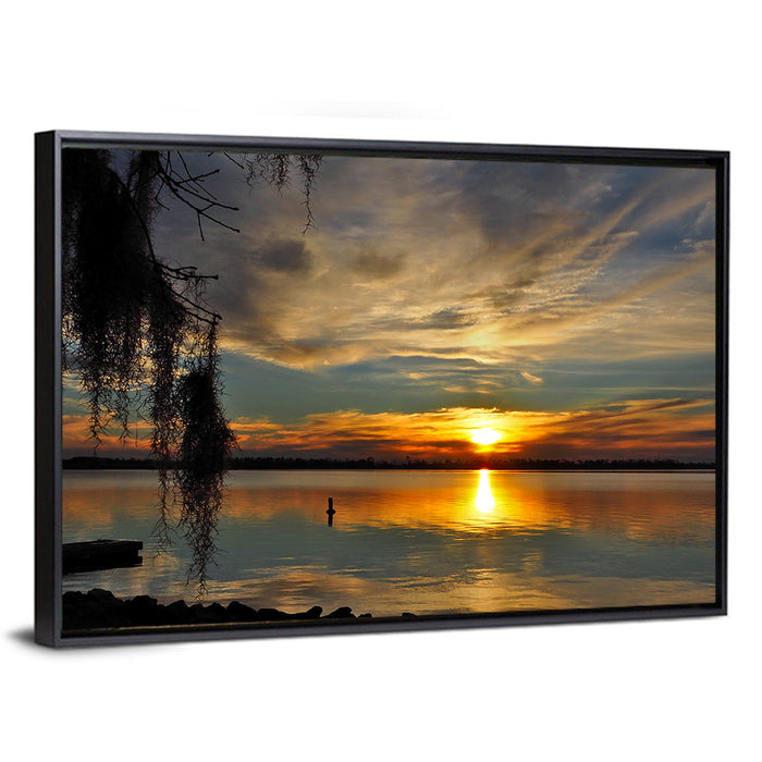 Lake Seminole Sunset Reflection Wall Art as a framed canvas