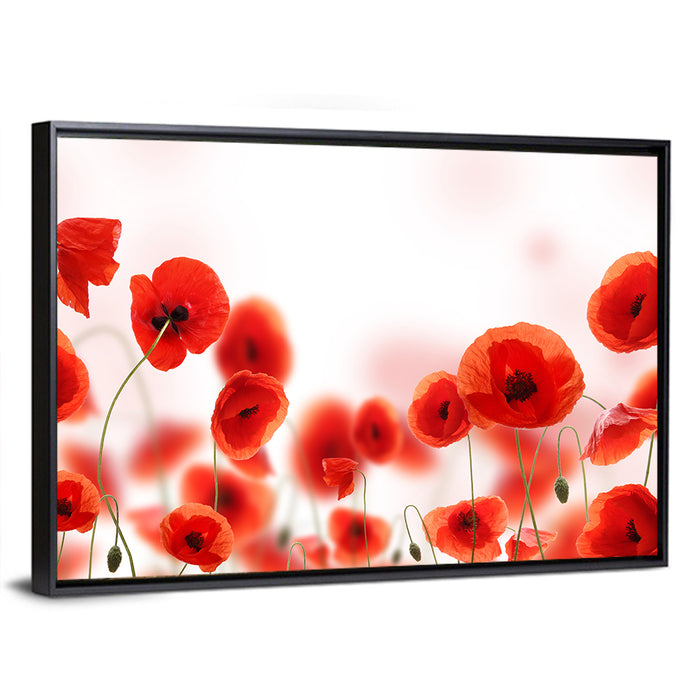 Red Poppy Field Wall Art as a framed canvas
